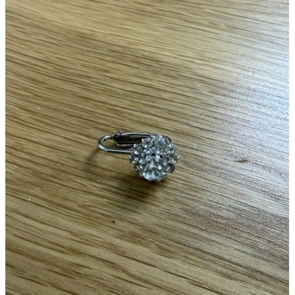 Vintage Rhinestone Flower Cluster SINGLE Earring Silver Tone Costume Jewelry